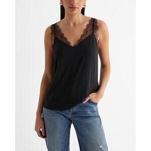 NWT Express Y2K Lace Trim Babydoll Tank Camisole Women’s Black Witchy 90s Dainty
